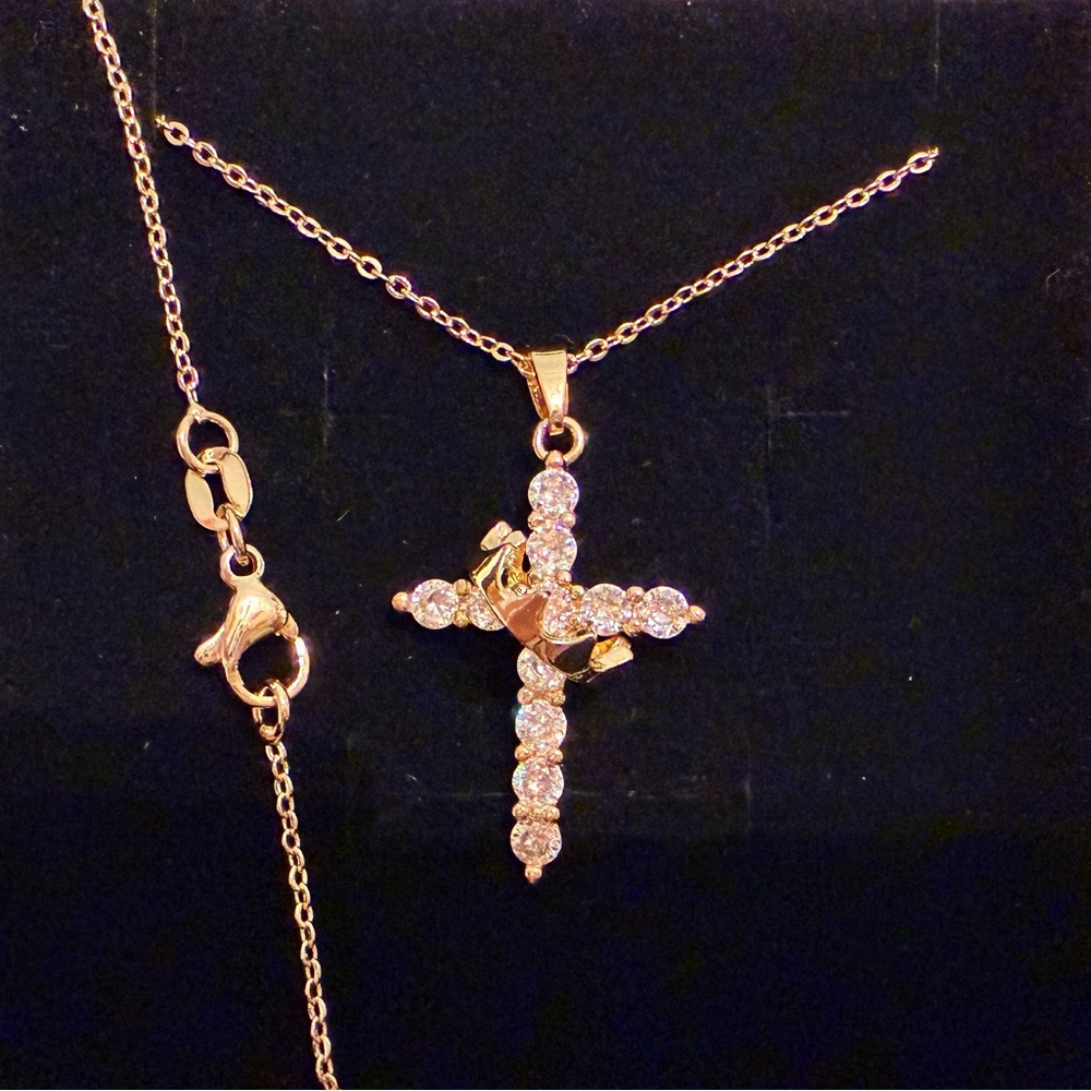 Elegant Gold Cross with Crown 👑 Pendant Necklace